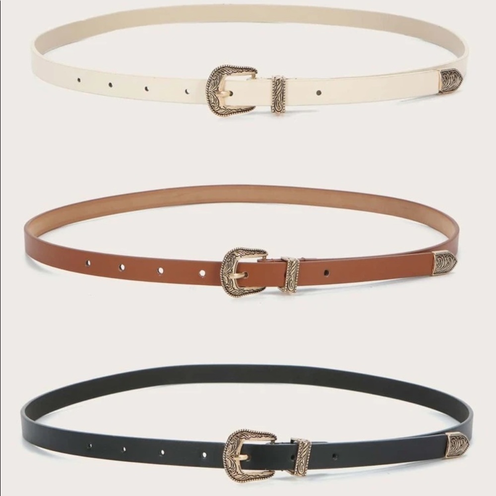 3 pack western boho buckle belts black brown - Picture 2 of 3